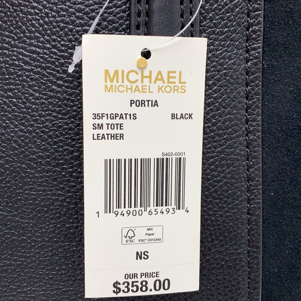 MICHAEL KORS PORTIA SMALL TOTE BLACK COLOR PEBBLED LEATHER/SUEDE - Picture 14 of 16